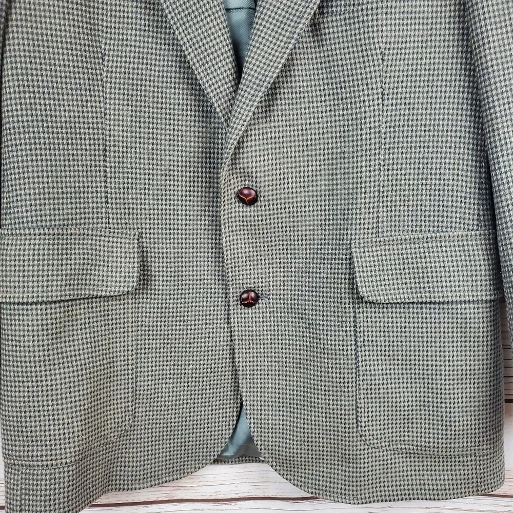 Pendleton Mens Size 40 Vtg 100% Wool Green Houndstooth 2-Button Blazer Jacket